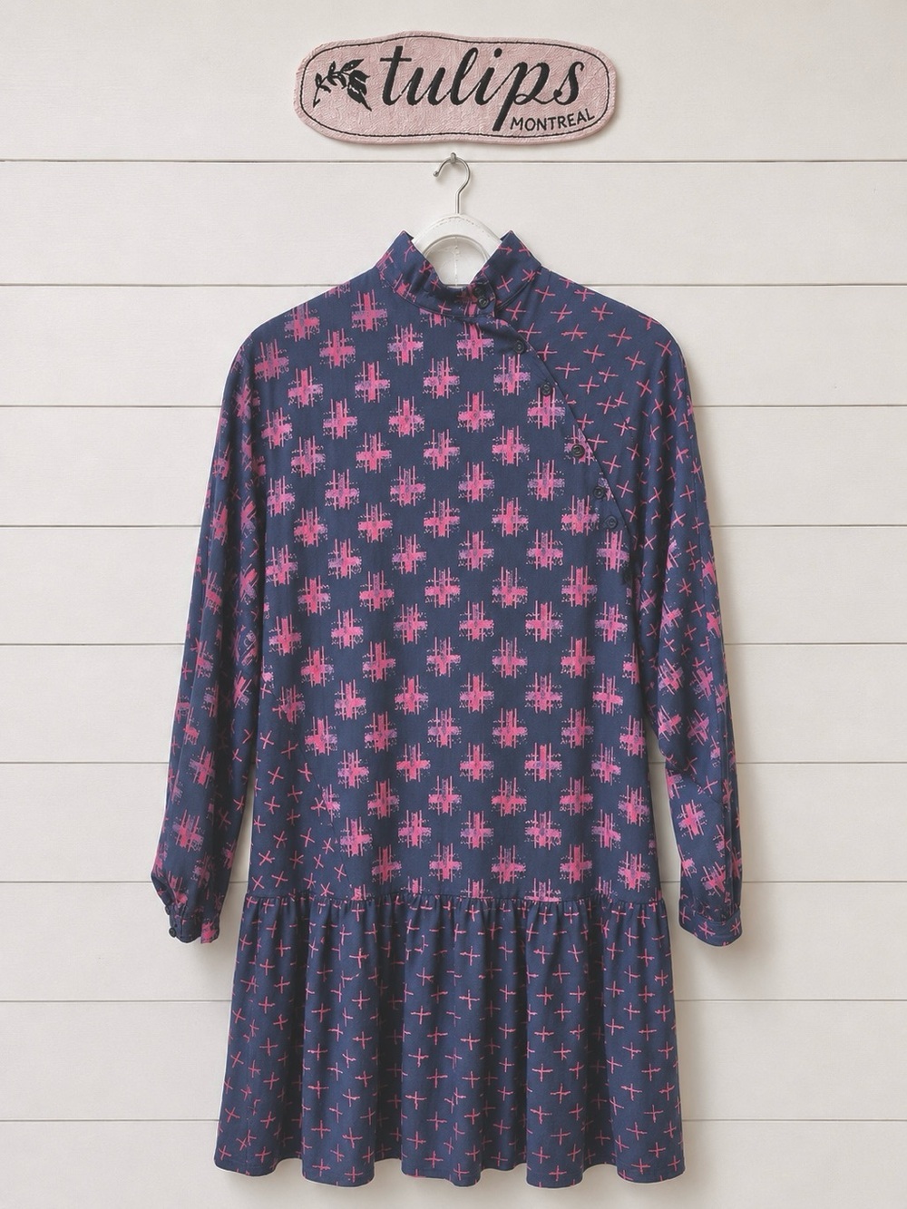 TULIPS Montreal Navy & Pink Pattern Dress size M